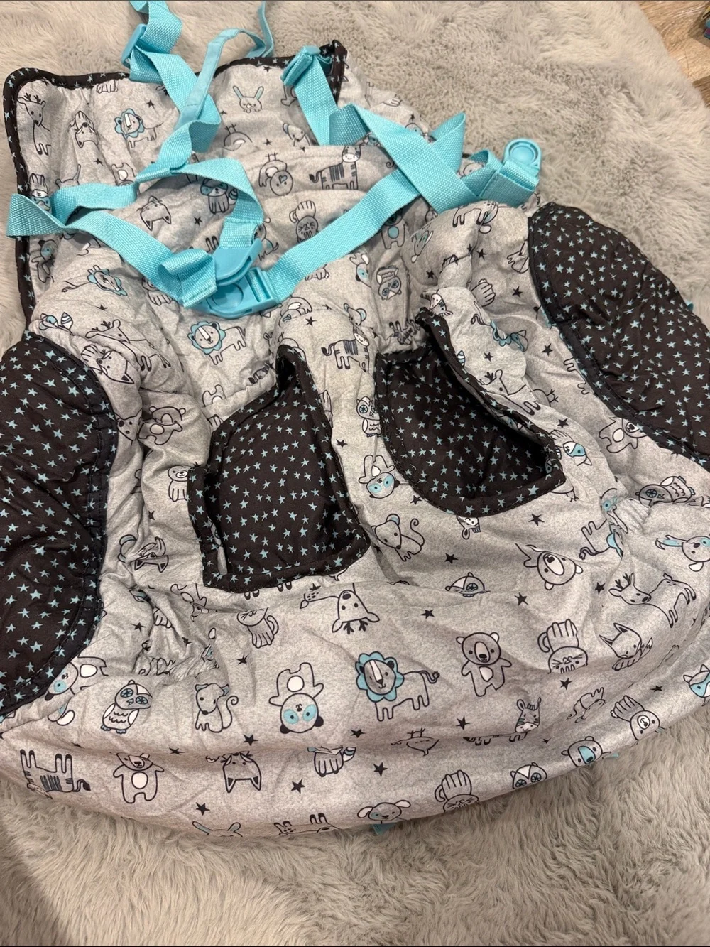 Baby shopping cart cover Grey Animal Print with Teal Accents